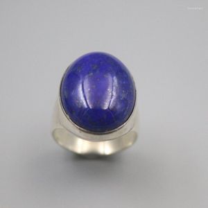 Pierścienie klastra Solid Pure S925 Sterling Silver Lapis Lazuli Band Women Elips Sładki pierścień 21 mm US6.5