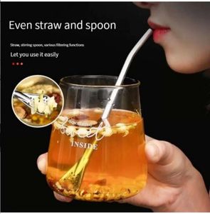 Multipurpose 304 stainless steel straw spoon Cute and creative coffee stirring spoon Juice milk tea spoon