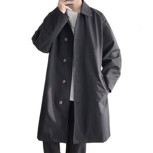 Płaszcze męskie płaszcze płaszcze mody długie wiatrówki mężczyźni solidny kolor pojedynczy piersi luźne swobodne odzież uliczna M5xl 230804