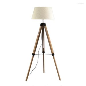 Floor Lamps Retro Classical Wooden Tripod Standing Light Fabric Lampshades Chinese Bedroom Bar Living Room