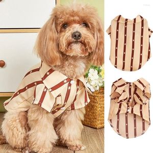 Dog Apparel T-shirt Pet Small Shirt Puppy Summer Clothes Lapel Neck Star Stripe Pattern Button Closure Easy On And Off Short Sleeve