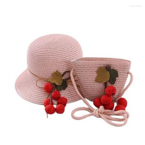 Wide Brim Hats Europe America Red Fruit Parent-Child Sun Hat Bag Set Summer Brand Beach Straw Hst For Girl Women Kid Cap