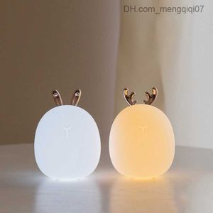 Lâmpadas Tons Deer Rabbit LED Soft Silicone Dimmable Light USB Rechargeable For Kids Baby Gift Bedside Bedroom Night Lamp HKD230628 Z230805