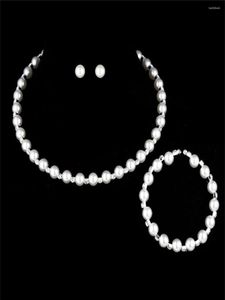 Necklace Earrings Set Simple Fashion Rhinestone Imitation Pearl Women's Collar Bracelet Of Three