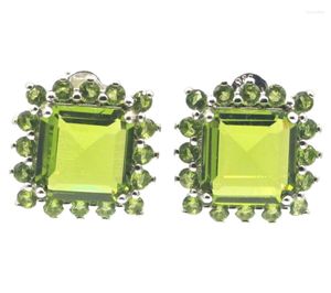 Dingle örhängen 17x17mm shecrown iögonfallande gröna peridot rökiga topas grossist droppe daglig slitage silver