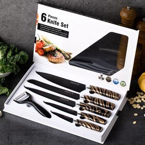 Tiger pattern kitchen knife set of six, Spray Paint Kitchen Knife, Chef's Knife, Slicing Knife, Fruit Leather Knife, Gift Knife