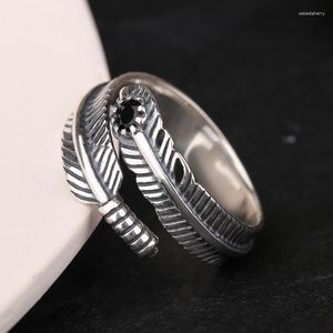 Eheringe, trendige Feder, für Damen, Brautschmuck, Verlobungsschmuck, große Öffnung, antik