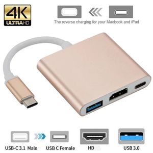 Centra typu C USB C do HDTV kompatybilny z rozdzielacz USB C 3 w 1 4K HDTV USB 3.0 PD Szybkie ładowanie inteligentnego adaptera dla laptopa MacBooka Dell