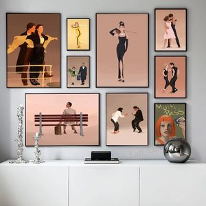 Vintage Abstract Movie Canvas Painting Protagonisti di film famosi Poster Impiallacciatura Coppia Dance Prints Art Wall Picture Living Room Decor w06