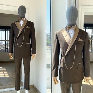 Mode männer Hochzeit Anzüge 2 Stück Set Mantel Smoking Für Männer Erreichte Revers Blazer Bräutigam Tragen Business Büro Jacke mit Hosen