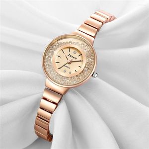 Orologi da polso Moda Arrivo Strass Donna Orologi Pieno Acciaio inossidabile Oro rosa Piccolo orologio per Dames Horloge Zegarki Damskie