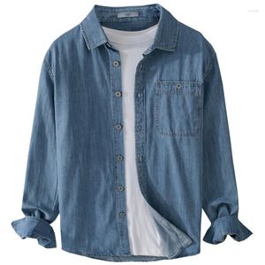 Men's Casual Shirts 2023 Denim Shirt Spring And Autumn Loose Versatile Long Sleeve Baby Blue Coat Cotton