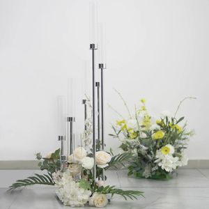 can not use real candle)Silver 8 Arm Cluster Taper Candle Holder With Clear acrylic Shades, Large Candle Arrangement