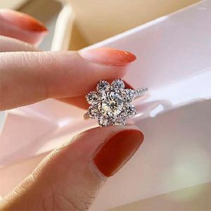 Rings Cluster Rings 14K White Gold Ring Mosan Diamond D Color VVS1 Women's Wedding/engagement/anniversary/birthday/party/valentine's Gif