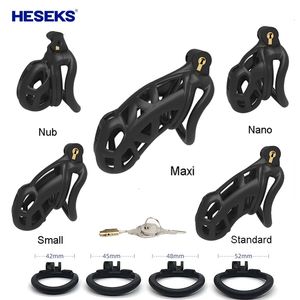 Chastity Devices HESEKS Male Chastity Device Cock Cage Chastity Belt With 4 Penis Cock Ring Sleeve Lock Penis Cage Bondage Fetish Sex Toy For Men 230804