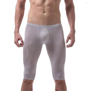 Cuecas masculinas boxers esportivas perna longa cintura média secagem rápida gelo seda sem rastros cuecas masculinas calças médias