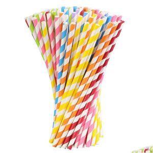 İçme Pipetler Biyolojik olarak parçalanabilir Colorf Stripes Kağıt Sts Pembe Mavi Sarı Düğün Doğum Günü Partisi Dekorasyon Bebek Duş Kids Drop Deli Dhbjs