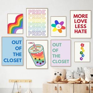 Modernes Farbzitat mit Cartoon-Sonnenblumen-Leinwandgemälde, Regenbogen-Getränke-Poster und Drucke, Stolz-Bilder, Wandkunst, Büro, Wohnzimmer, Dekor 06