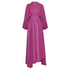 Casual Dresses Fashion Runway Summer Women's Stand Collar Butterfly Sleeve Draped High Waist Asymmetrical Purple Maxi