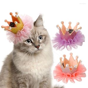 Hundebekleidung Haustier Geburtstag Hut Spitze Prinzessin Krone Perle Kopfschmuck Haarnadel Katze nicht verletzt Haarschmuck Clip