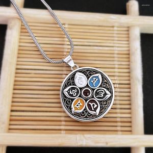 Pendant Necklaces Fashion Jewelry Six-character Mantra Enamel Necklace For Men Retro Accessories Thai Silver Lucky Button Tide Women Chain