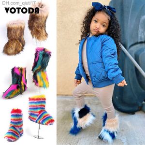 Boots Winter children's warm snow boots fluffy artificial fur boots children's fur shoes rainbow shoes rubber smooth slippery boots luxury fur shoes Z230805