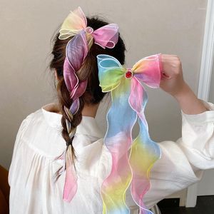 Hårtillbehör Bow Hairpin Children Net Red 2023 Back Head Female Super Fairy Flätad Tassel Streamer Headwear