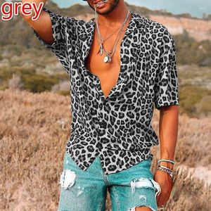 Camisas casuais masculinas de verão com estampa de leopardo blusa de férias camisetas tops bonitos para homens