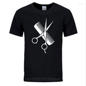 Camisetas masculinas Hip-Hop Simples Emenda Tops Camiseta Manga Curta Presente Cabeleireiro Estilista Tesoura Pente O-pescoço Camiseta estampada de alta qualidade