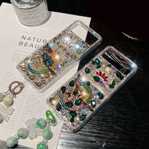 Flip5 Chameleon Bling Rhinestone Cases For Samsung Galaxy Z Flip 5 4 3 Flip4 ZFlip5 Luxury Girls Shinny Diamond Folding Hard PC Acrylic TPU Clear Phone Cover Skin Strap