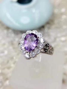 Cluster Rings Top Quality Natural And Real Amethyst Ring Silver 925 Jewelry For Women Sterling Genstone