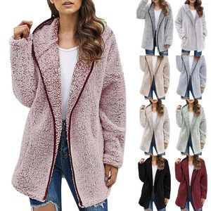 Frauen Hoodies Künstliche Wolle Einfarbig Sweatershirt Kapuzenpullover Warme Lange Mäntel Für Frauen Schwere Jacken