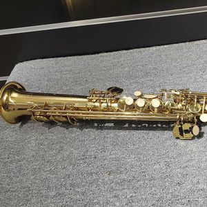 High quality lacquered gold brass high soprano straight pipe saxophone jazz instrument with accessories
