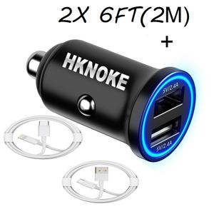 HKNOKE Full 4.8 Hochwertiges Autoladegerät für Zigaretten, echtes Schnellsteckdosen-Adapter-Autoladegerät mit 2 m langem Kabel für Android-Handys und iPhones