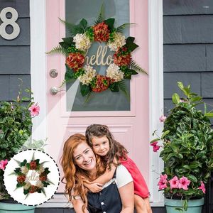 Dekorativa blommor sommaren Hortensia Wreath Artificial Home Decor Vibrant Orange White Floral för ytterdörren