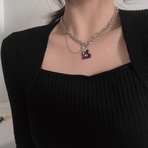 Hänge halsband hjärta halsband älskar lång halsband för kvinnor tofs metall kvinnlig humör trend hals silver färg koreanska mode par parti