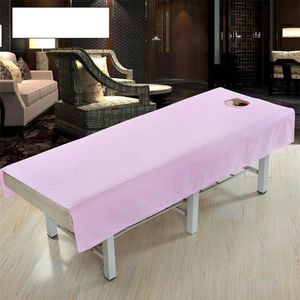 Bomullsmassagebordet tyg säng täckning ark skönhetssalong spa säng täckark med ansiktshål ren färg zk30224b