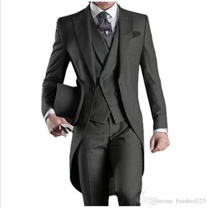 New Arrival Black White Grey Light Grey Purple Burgundy Blue Tailcoat Groomsmen Men Wedding Party Suits Jacket Pants Vest Tie NO229G