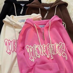 Women's Hoodies Sweatshirts Women Embroidery Hoodies Goth Retro High Street Zip Up Loose Jacket Coats Casual Harajuku Hip Hop Hooded Sweatshirts Y2k Clothes 230804