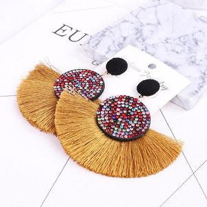 Bohem Yuvarlak Püskül Damla Küpe Satış Küpe Küpe El Yapımı Kakma Rhinestone Yüksek Kaliteli İpek Kumaş Fringe Earrin