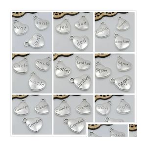 Nakrycia głowy 50pcs sier plated I Love You to the Moon and Back Serce kształt uroków Fit Bransoletka Siostra Tata Syn mama 14x18mm Drop dostawa dho1k