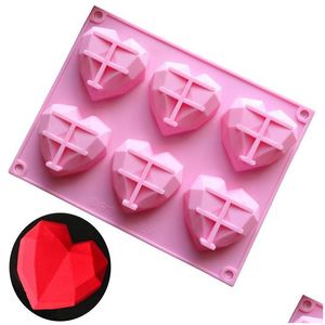 Bakningsformar 6 Cavity Diamond Love Heart Sile Mod Cake Decorating Tools Mold Bakware Form For Soap Mousse PASKE Drop Delivery Hom Dhwz8