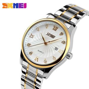 Skmei Fashion Mens Watches Top Brand Luxury Business Watch Men rostfritt stål Rem kvarts armbandsur Relogio Masculino 9101270o