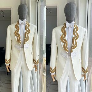 Luxury Jacquard Men's Wedding Suits Applicies Shawel Lapel Tuxedos för manlig brudgum Wear 2 PCS -kappa med byxor Ropa Hombre
