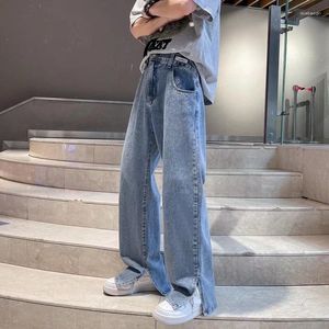 Мужские джинсы Американская винтажная тенденция Y2K Мужская одежда мешковатая прямая широкая нога расколотая молния хип -хоп.