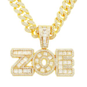 Hip Hop Men Rapper Diamond Pendant Gold Necklace Shiny Zoe Letters Pendant Micro-Inset Zircon Jewelry Night Club Accessory Sweater Collarben Cuban Chain 1630