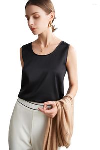 Women's T Shirts Women Basic Cozy Tanks Real Silk O Neck Sleeveless Chic Shirt 2023 Solid Summer Vests For YAMI0046