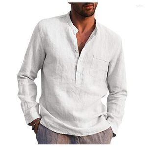 Herr t -skjortor linne bomullsskjorta vanlig passande ärm polyester strand avslappnad stor och hög retro
