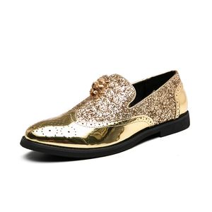 Sukienka mody Gold Casual Buty jasne małe skórzane buty Plus Size dżentelmean buty imprezowe buty ślubne A1