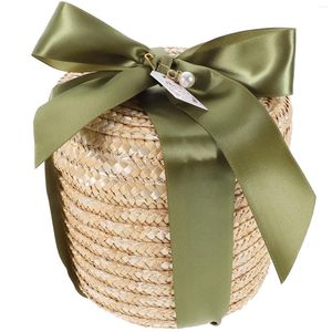 Gift Wrap Fruit Basket Multi-function Small Round Baskets Desktop Storage Supply Bin Polyester Seagrass Daily Use